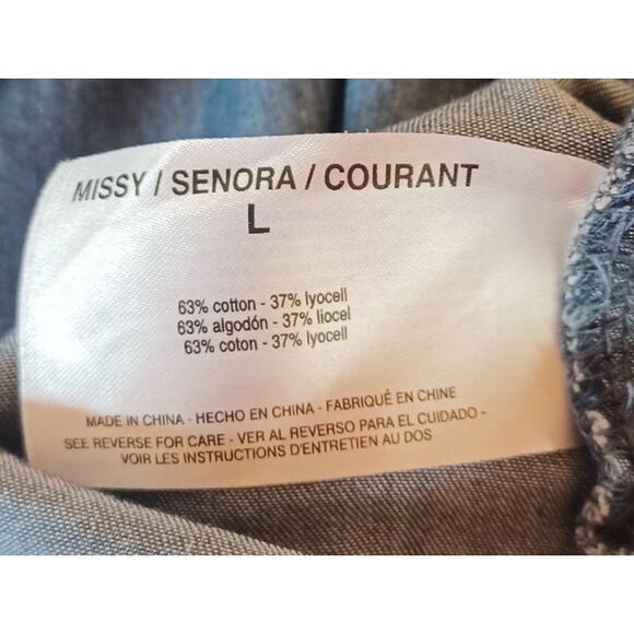 Vintage Chambray Midi Dress Women's Large Roll Tab Sleeves Drawstring Drop Waist - Picture 7 of 8